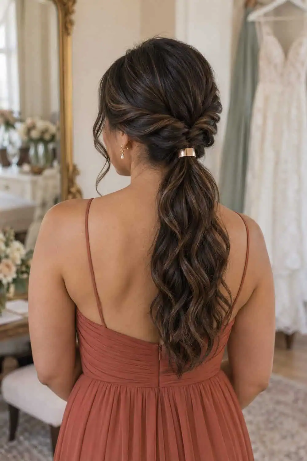 Twisted Low Ponytail with Cuffed Base wedding inspiration