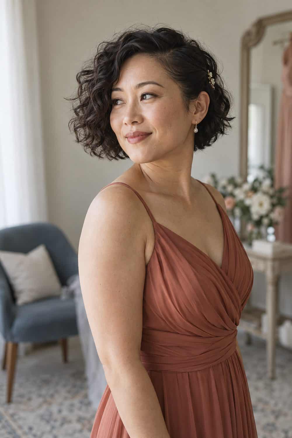 Side-Swept Curly Bob wedding inspiration