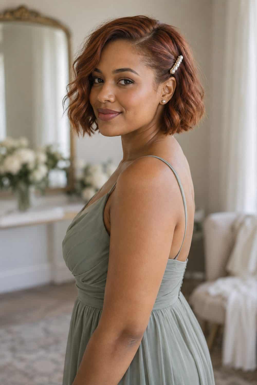 Tucked Bob with Barrette wedding inspiration