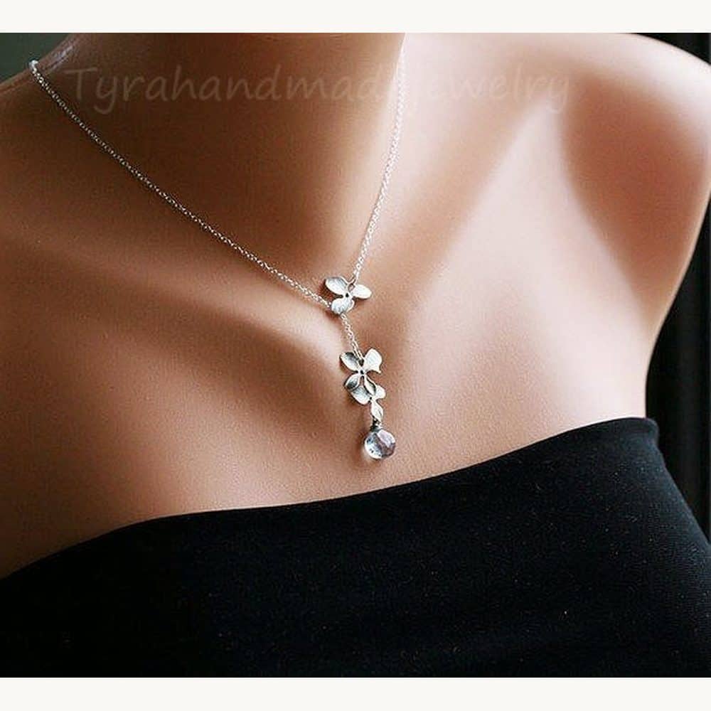 Orchid and Birthstone Y-Necklace