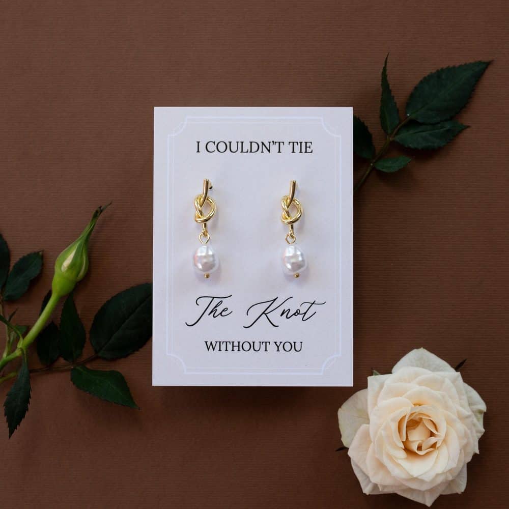 Pearl-Accent Gold Knot Earrings