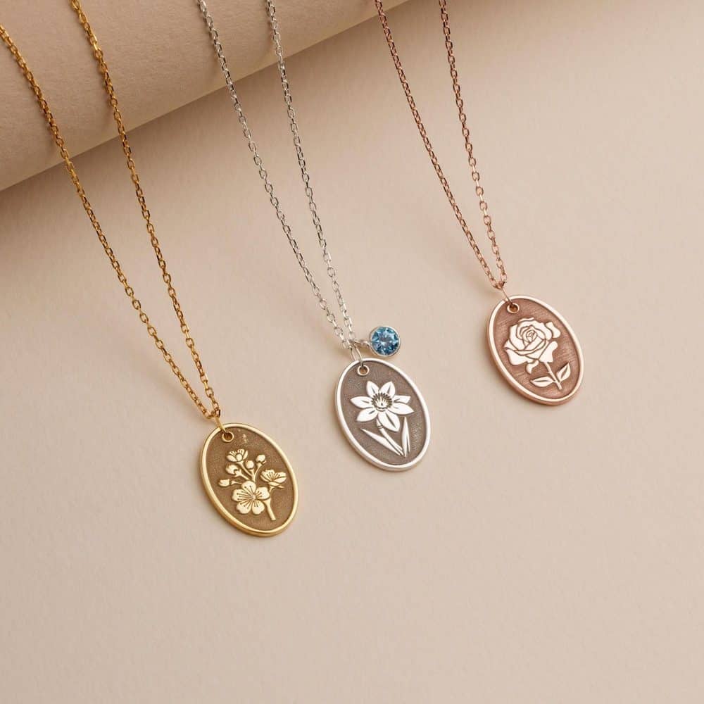 Sterling Silver Birth Flower Necklace