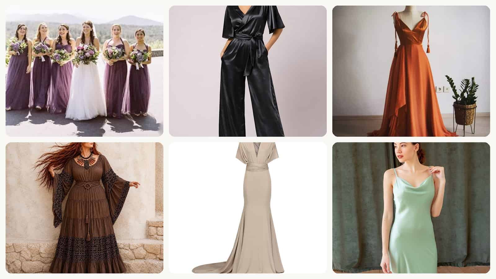 A selection of the chiffon, satin and linen in sage, dusty blue and sand