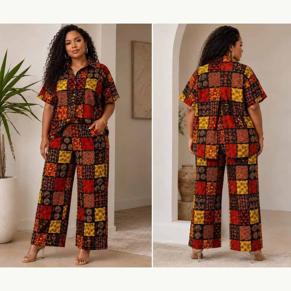 african print three-piece pants set