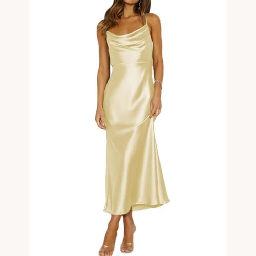 satin cowl-neck backless midi dress