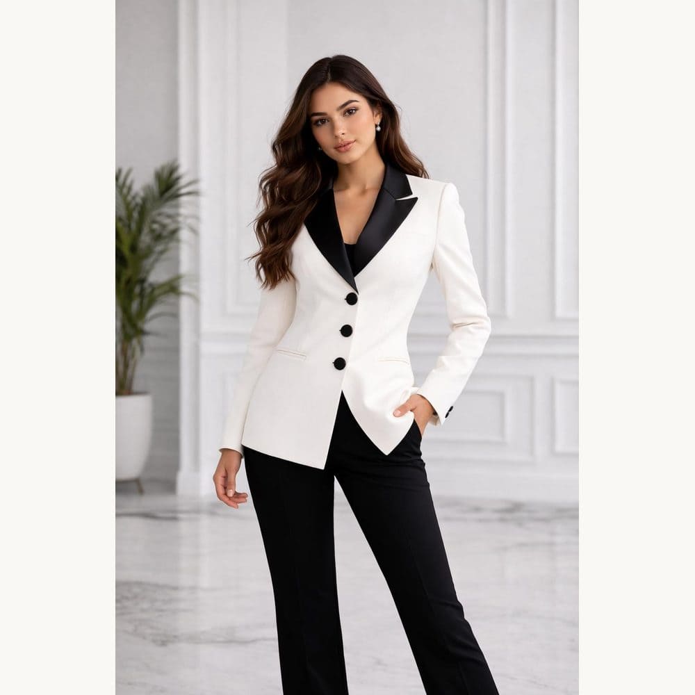 white tuxedo suit with black lapels