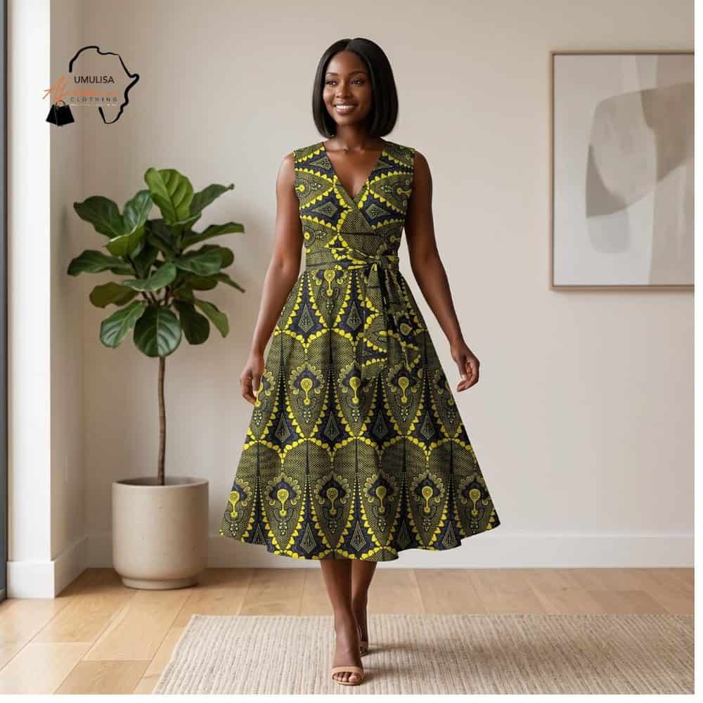 yellow and black ankara midi dress